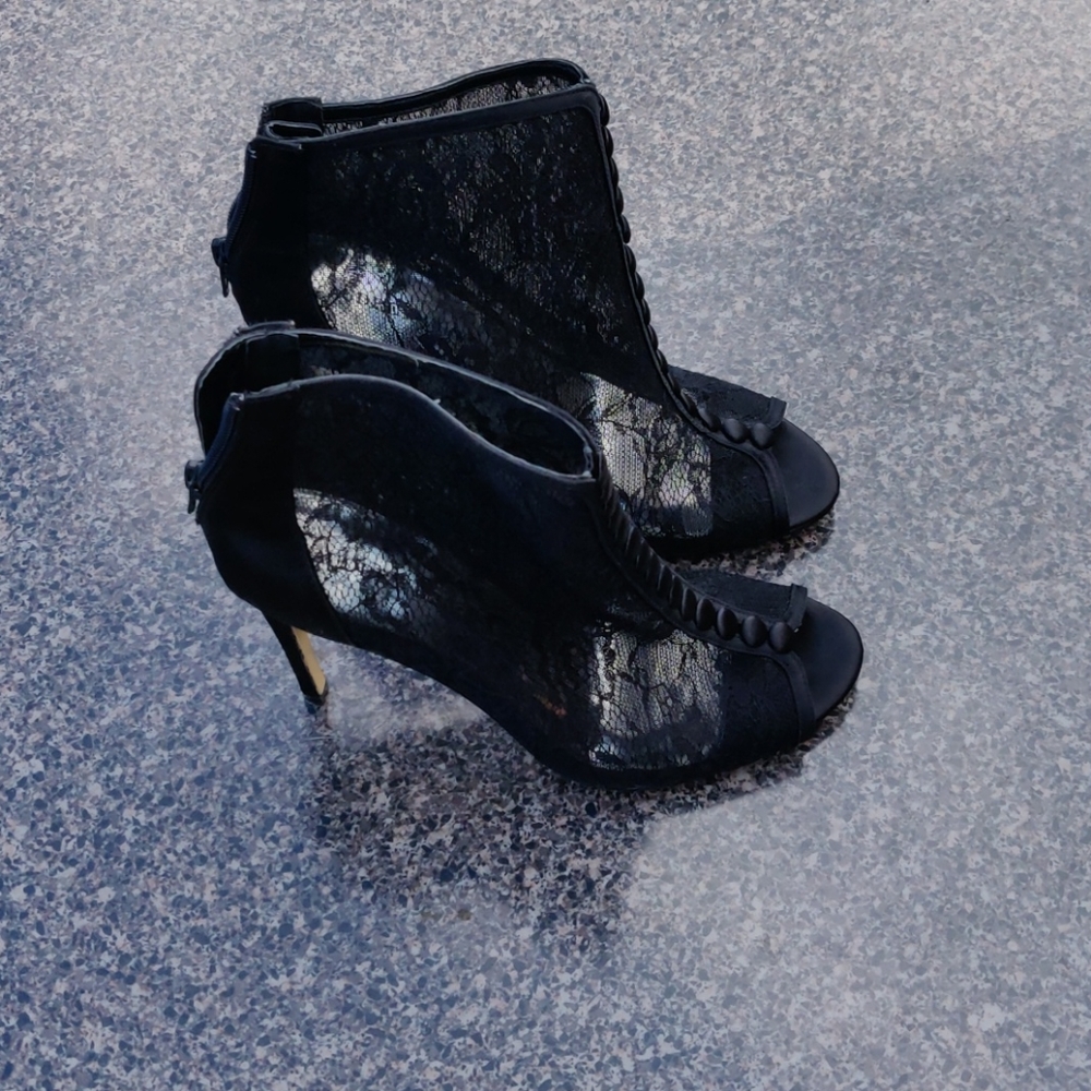 Audrey Brooke Lace Open Toe High Heels